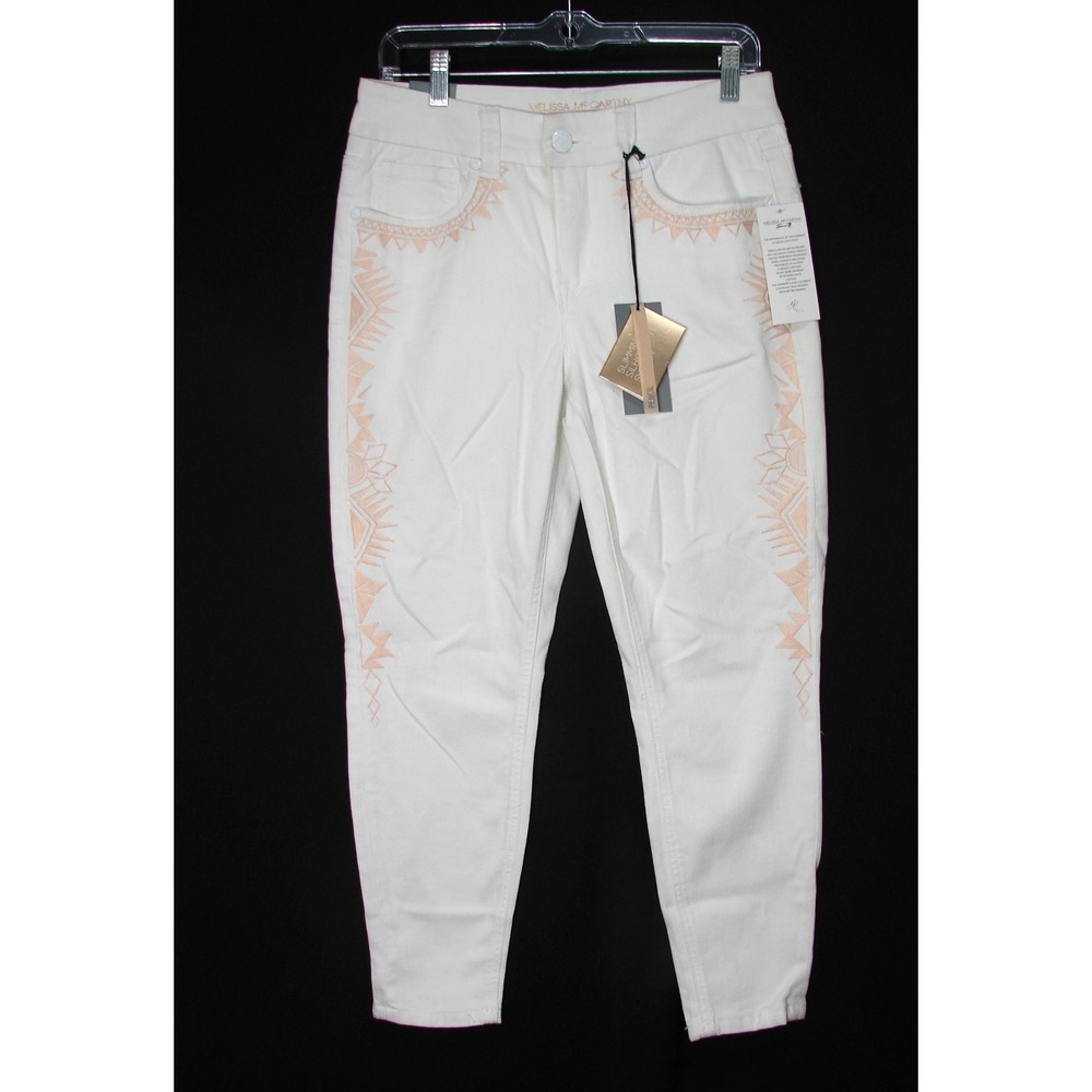 Seven7 Melissa McCarthy Slimming Floral Embroidery White Pencil Denim Jeans 8